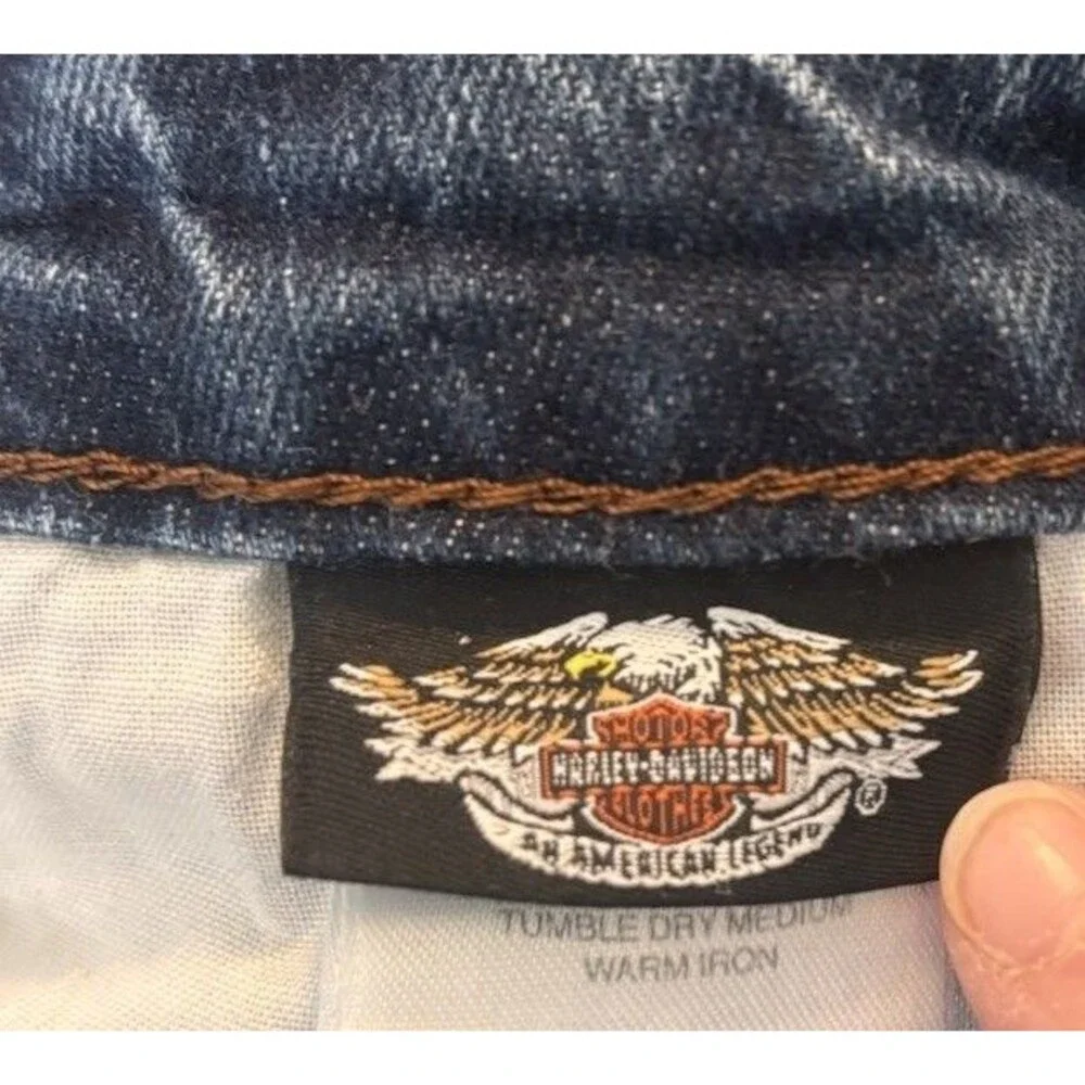 Harley-Davidson Y2K Biker Cut Off Denim Shorts Dark Wash Raw Hem Size 10